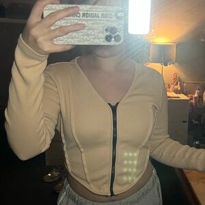 Cream & black zip up corset top